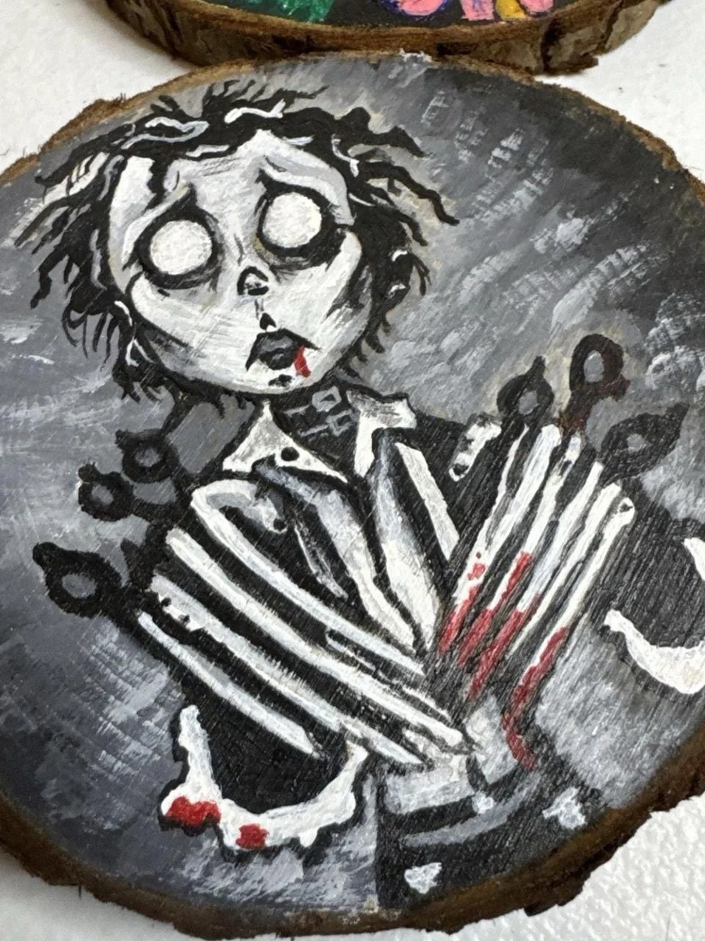 Hand-Painted Horror Wood Coaster Set - Green, Red, Black, Purple